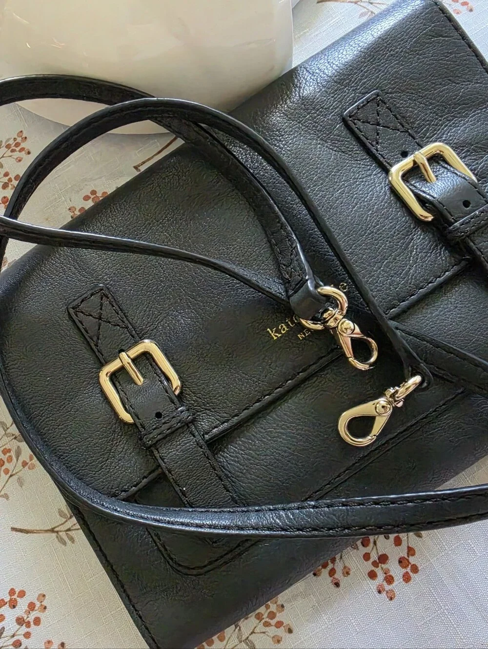 kate spade Black Leather Satchel with Gold Hardware